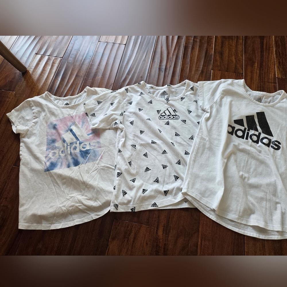 Adidas Girls T-shirt Size Small 7/8 White Pink Black Set of 3 EUC